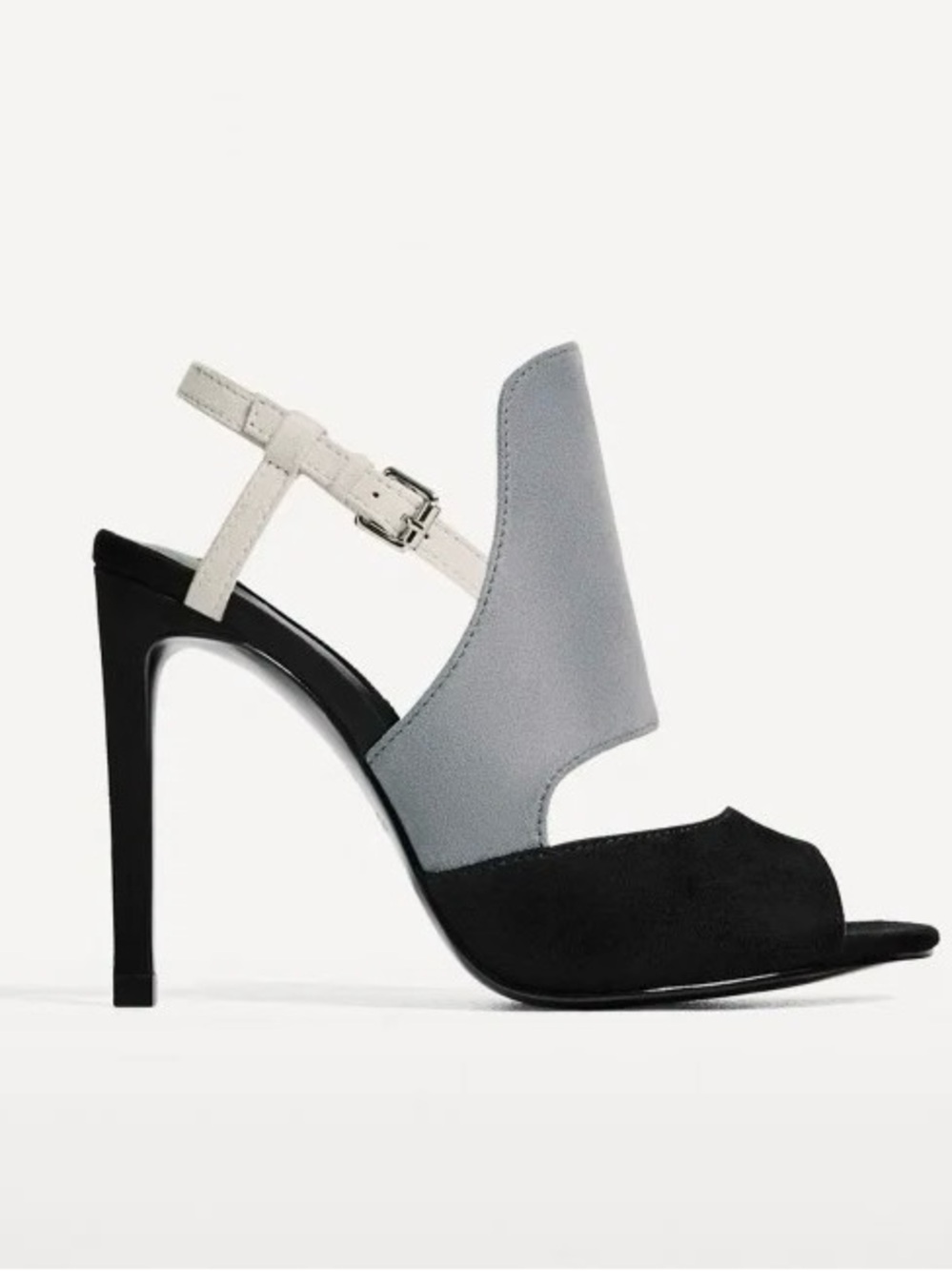Zara Colorblock Suede Peep-Toe Slingback Stiletto Heels Black/Gray – EU 39